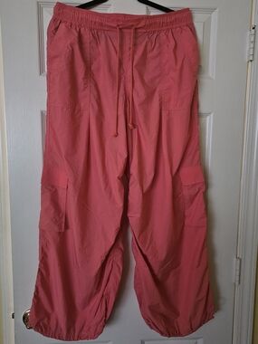 Anthropologie Women's Coral Pink Cargo Track Pants with Drawstring Waist